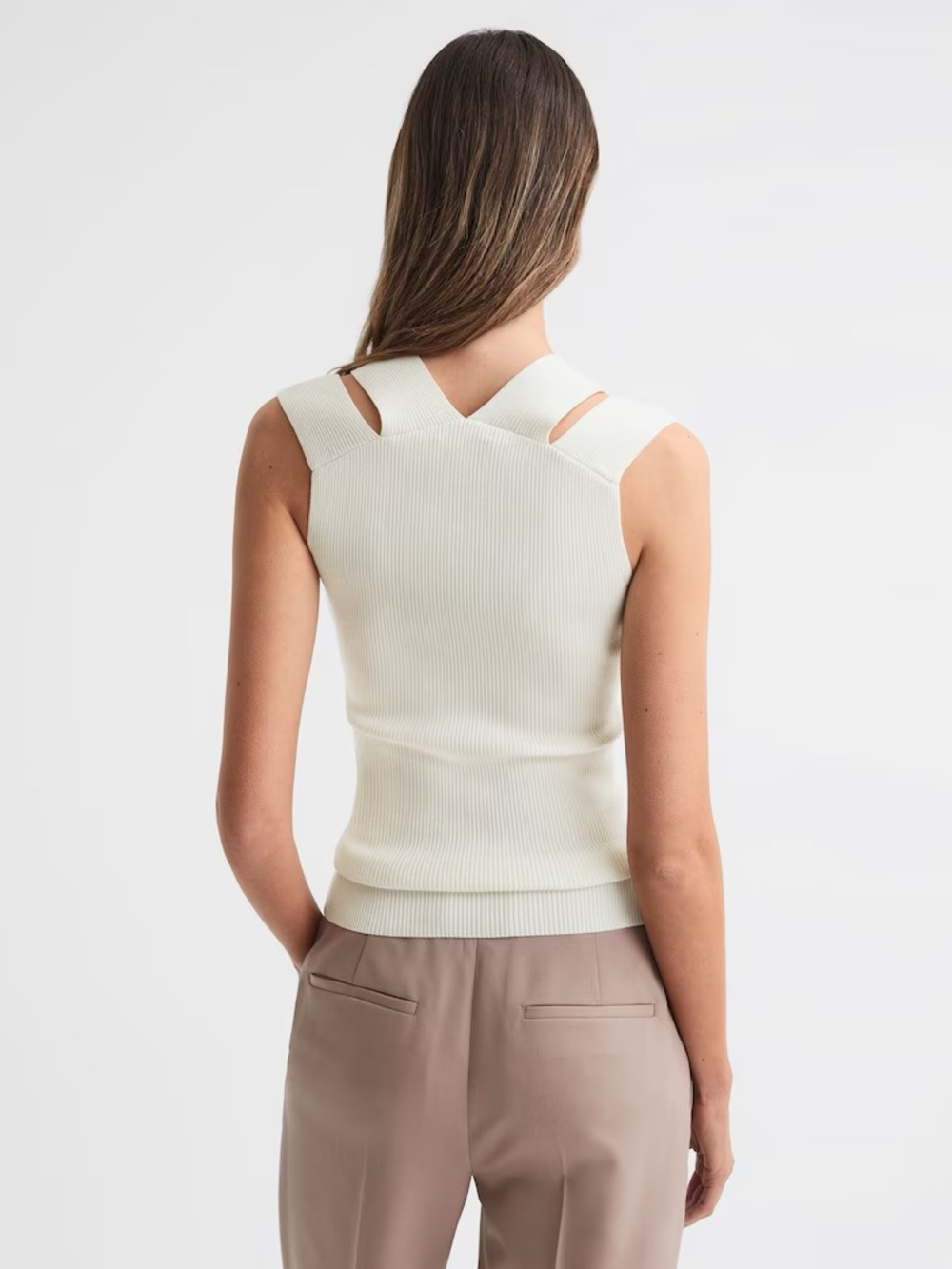 Reiss Off-White Ribbed Cutout-Strap Tank - Picture 5 of 12
